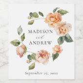 Elegante Peach Rose Hochzeit Weinetikett (Einzelnes Label)