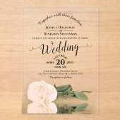 Elegante Peach Rose Lacy Calligraphy Wedding Acryleinladungen (Vorderseite)