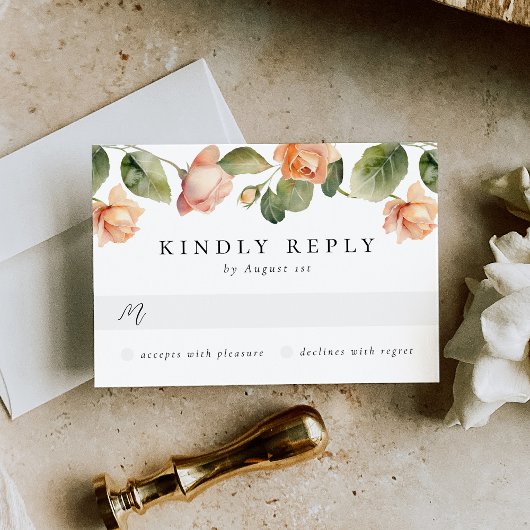 Elegante Peach Rose Meal Choice Wedding R RSVP Karte