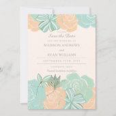 Elegante Peach Rose Mint Floral Save the Date (Vorderseite)