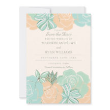 Elegante Peach Rose Mint Floral Save the Date