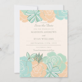 Elegante Peach Rose Mint Floral Save the Date