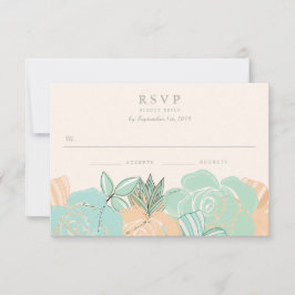 Elegante Peach Rose Mint Floral Wedding RSVP