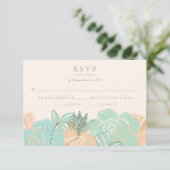 Elegante Peach Rose Mint Floral Wedding RSVP Karte (Stehend Vorderseite)