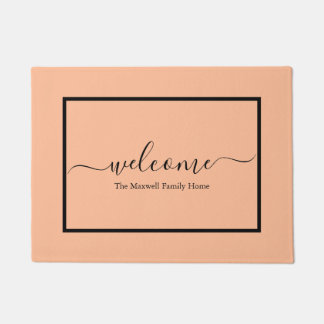 Elegante peach schwarzen Skript Familienname willk Fußmatte