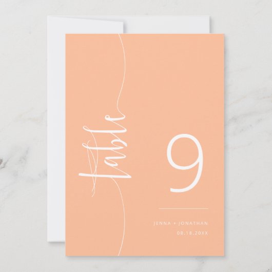 Elegante Peach Script Wedding Tischnummer (Rückseite)