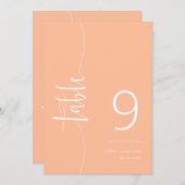 Elegante Peach Script Wedding Tischnummer (Vorne/Hinten)