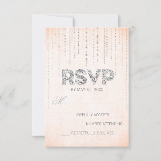 Elegante Peach & Silver Sparkle RSVP Karte (Vorderseite)
