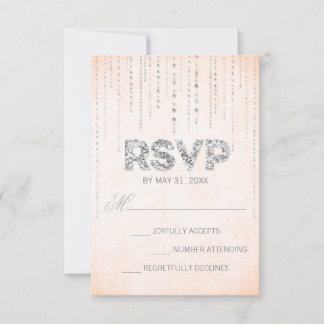 Elegante Peach & Silver Sparkle RSVP Karte