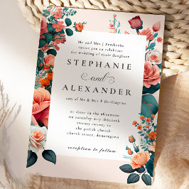 Elegante Peach und Aquamarine feierliche Hochzeit Einladung