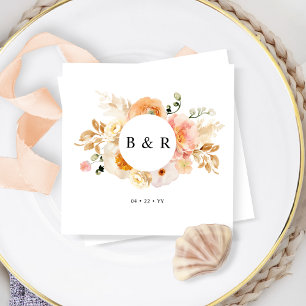 Elegante Peach und Cream Floral Monogram Wedding Serviette