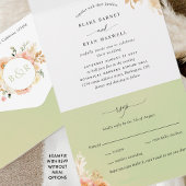 Elegante Peach und grüne Blumenhochzeit mit UAWG A All In One Einladung