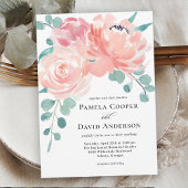 Elegante Peach Wassercolor Blumenhochzeit Einladung