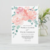 Elegante Peach Wassercolor Blumenhochzeit Einladung (Stehend Vorderseite)