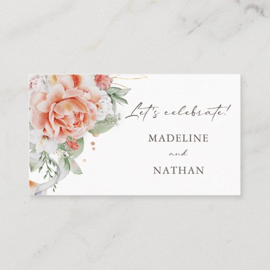 Elegante Peach Wassercolor Floral Flat Platzkarten (Rückseite)