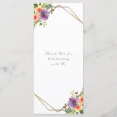 Elegante Peach Watercolor Floral Boho Hochzeit Menükarte (Rückseite)