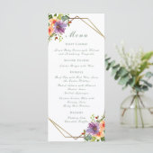 Elegante Peach Watercolor Floral Boho Hochzeit Menükarte (Stehend Vorderseite)