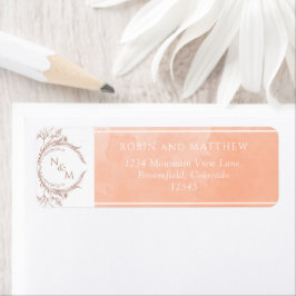Elegante Peach Watercolor Monogram Rücksendeadress