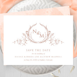 Elegante Peach Watercolor Monogram Wedding Save The Date