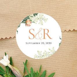 Elegante Peach Wedding Floral Custom Runder Aufkleber