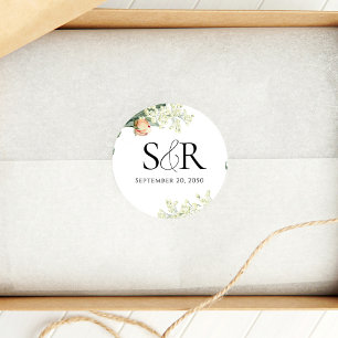 Elegante Peach Wedding Floral Custom Runder Aufkleber