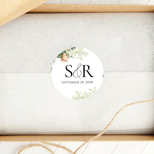 Elegante Peach Wedding Floral Custom Runder Aufkleber