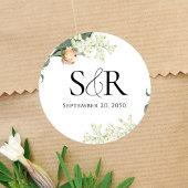 Elegante Peach Wedding Floral Custom Runder Aufkleber