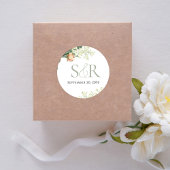 Elegante Peach Wedding Green Floral Custom Runder Aufkleber