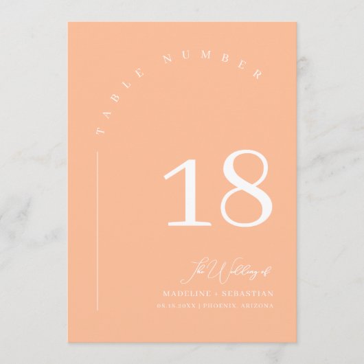 Elegante Peach Wedding Seating Chart Tischnummer (Vorderseite)