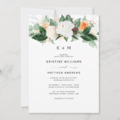 Elegante Peach White Fall Wassercolor Blumenhochze Einladung (Vorderseite)