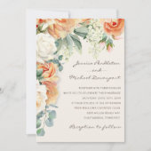 Elegante Peach White Floral Eukalyptus Wedding Einladung (Vorderseite)