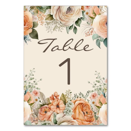 Elegante Peach White Floral Eukalyptus Wedding Tischnummer (Rückseite)