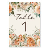 Elegante Peach White Floral Eukalyptus Wedding Tischnummer (Vorderseite)
