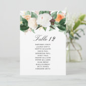 Elegante Peach White Floral Wedding Tischnummer (Stehend Vorderseite)