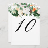 Elegante Peach White Floral Wedding Tischnummer (Vorne/Hinten)