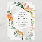 Elegante Peach White Watercolor Floral Wedding Einladung (Vorne/Hinten)