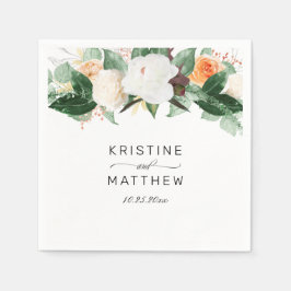 Elegante Peach Whte Watercolor Hochzeit im Herbst Serviette