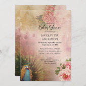 Elegante Peacock Blush Peony Blume Babydusche Einladung (Vorne/Hinten)