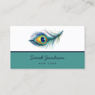 Elegante Peacock Feather Aquamarin Visitenkarte