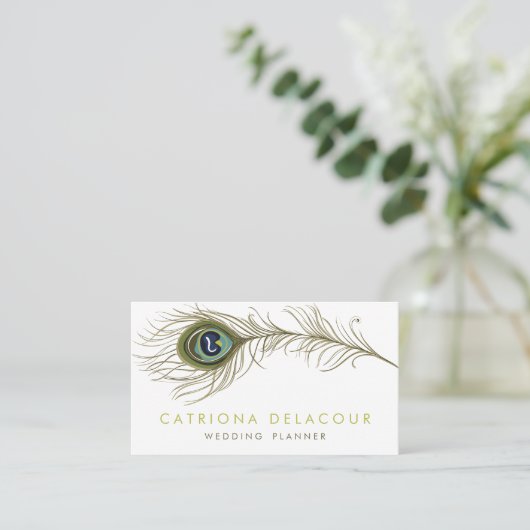 Elegante Peacock Feather Stilvolle Visitenkarte (Stehend Vorderseite)