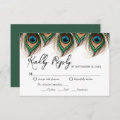 Elegante Peacock Feather Wedding RSVP Card (Vorne/Hinten)
