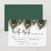 Elegante Peacock Feather Wedding RSVP Card Karte (Vorne/Hinten)