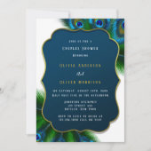 Elegante Peacock Feathers and Gold Couples Dusche Einladung (Vorderseite)