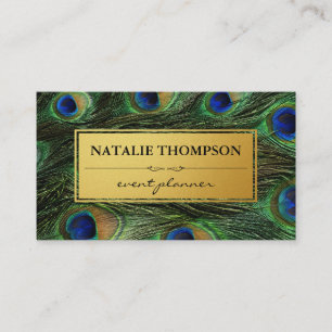 Elegante Peacock Feathers Imitate Metallic Gold Visitenkarte