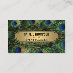 Elegante Peacock Feathers Imitate Metallic Gold Visitenkarte