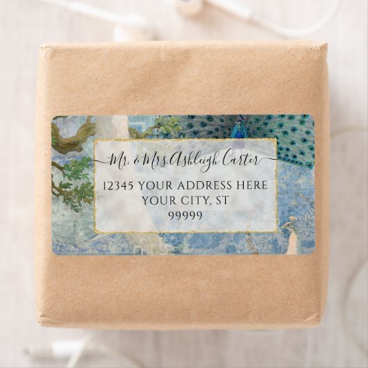 Elegante Peacock Feathers White Blue Gold Wedding (Insitu)