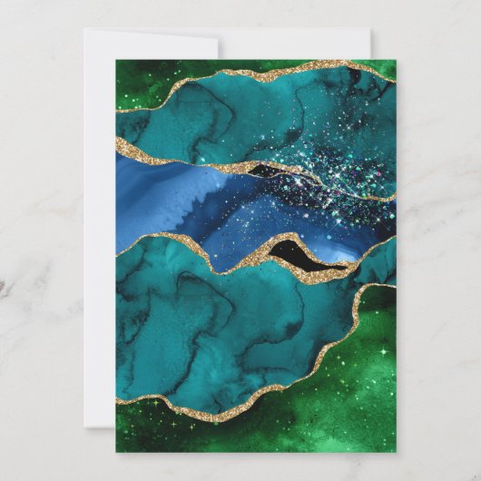 Elegante Peacock Glitzer Agate Birthday Party Einladung (Rückseite)