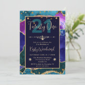 Elegante Peacock Glitzer Agate Birthday Party Einladung (Stehend Vorderseite)