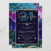 Elegante Peacock Glitzer Agate Birthday Party Einladung (Vorne/Hinten)