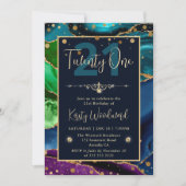 Elegante Peacock Glitzer Agate Birthday Party Einladung (Vorderseite)